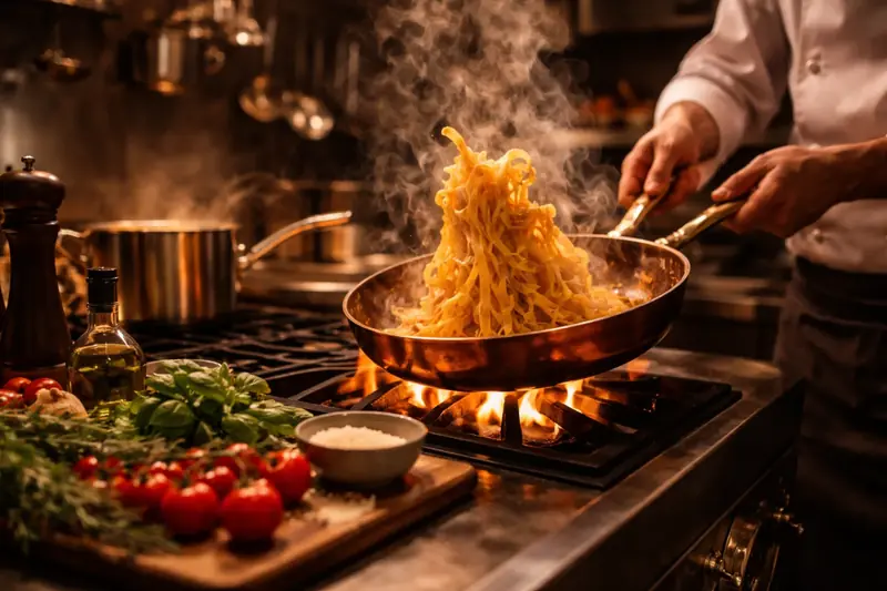 Frische Pasta in der Pfanne